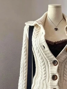Lalippa Women's Cable Knit Button Long Sleeve Cardigan - Beige - View 3