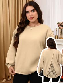 Miaspire Plus Size Minimalist Versatile Fashion Sweatshirt For Daily Wear Women Winter Clothes Fashionable Pullover Sweatshirt With Lace Trim On The Back - Red - View 1