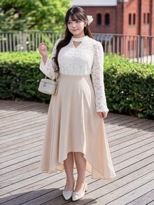 Bijouette Gaun Lengan Panjang Renda Patchwork Lembut untuk Wanita Ukuran Plus, Cocok untuk Pemakaian Sehari-hari dan Kencan - Putih - View 13