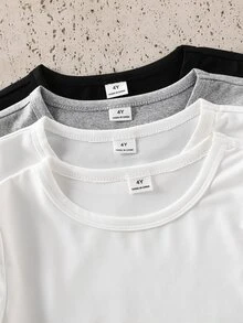 SHEIN 4pcs/Set Young Boy Casual Solid Color Round Neck Long Sleeve T-Shirt, Versatile For All Seasons Chic Autumn/Winter,Fall Clothes,Fall Tops - Black and White - View 3