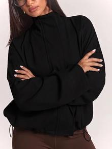 SHEIN BAE 女款休閒百搭外套，適合秋季賽車日、外出、日常、旅行、日間、夜晚、晚餐、公路旅行、夜間，淺灰色 N O N E - 黑色 - 查看 5