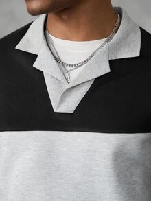 SLATEMANN Herr sweatshirt med färgblock, lång ärm, avslappnad och mångsidig pullover - Svart - Visa 7