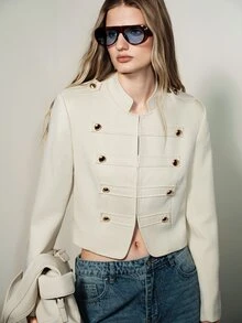Aveloria Modichic Elegant Preppy Fashion Button Long Sleeve Jacket, Versatile Slimming Office Off-White Fall - Apricot - View 2