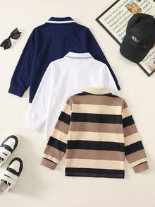 SHEIN Kids Young Boy Autumn Casual 3pcs Pieces Set Long Sleeve Polo Shirt - Multicolor - View 2