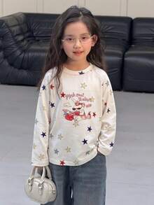 Dazy Kids Young Girl Cute Cartoon Pattern Print Long Sleeve T-Shirt - White - View 5