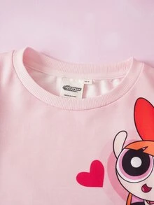 THE POWERPUFF GIRLS X SHEIN Tween Girl Cartoon Print Long Sleeve Sweatshirt And Leggings Set - Pink - View 4