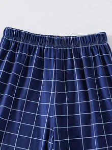 SHEIN 青少年男孩口袋圓領長袖上衣與格紋長褲居家休閒套裝 - 彩色 - 查看 7