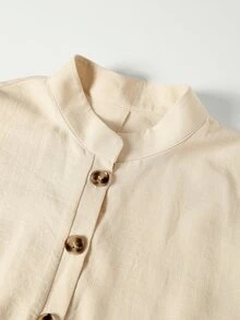 Linhara CURVE Plus Size Women's Apricot Casual Summer Country Style Elegant Vacation Button Half-Placket Batwing Sleeve Dress - Apricot - View 11