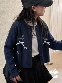 Dazy Kids 青少年女孩秋季服飾 女孩 (大號) 純色針織開襟衫 - 黑色 - 查看 6