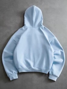 Manfinity Hypemode Men's Letter Embroidered Double Layer Plaid Hooded Sweatshirt, Soft And Comfortable Sweatshirt Fabric For Winter, Autumn/Winter, Early Autumn Sweatshirt Single Item, Suitable For Outings, Street Photography, Home, Travel, Vacation, Daily Wear, Etc. - Baby Blue - View 2