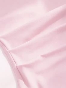 Sweetra 女款新款時尚百搭不對稱單肩袖抓皺腰短袖T恤，蕾絲飾邊下擺與不對稱開衩設計 - 粉色 - 查看 6