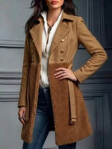 Balvessa Women's Colorblock Casual Versatile Daily Wear Overcoat - Camel - View 3