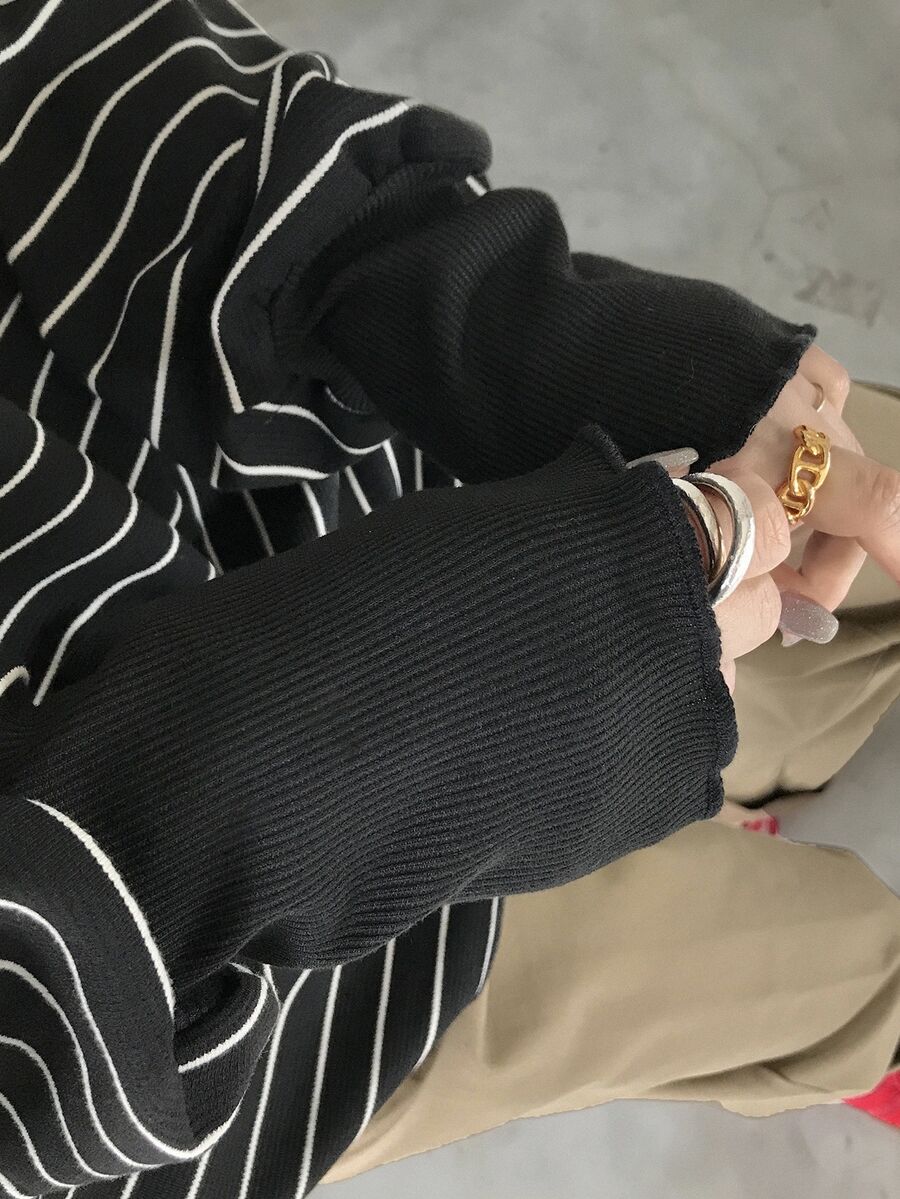FRIFUL 女款條紋休閒日常穿著T恤 - 黑色 - 查看 1