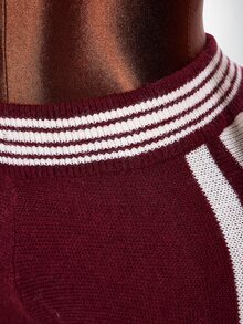 Amplova Autumn/Winter Campus Minimalist Daily Date Colorblock Striped Flare Knit Pants - Suitable For Dates And Back To School Season - Brown - View 5