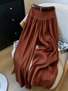 Elenzga French Style Hanging And Wide Leg Pants With Slimming Texture And Elegant Commuting Casual Women's Pants

﻿
﻿ - Rust Brown - View 3