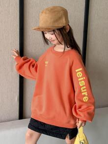 DAZY Tween Girl Letter Print Raglan Long Sleeve Casual Sweatshirt - Orange - View 8