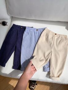 SHEIN 男女嬰兒/幼兒 3件組秋冬休閒百搭燈芯絨與條紋長褲多件裝，嬰兒冬季下身褲，校園長褲 - 彩色 - 查看 1