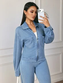 Flexra Casual Versatile Stretch Washed Denim Jacket - Light Wash - View 6