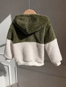 SHEIN 中性嬰兒男/女嬰秋季/冬季保暖內裡加厚拼色拼接連帽夾克，嬰兒男童秋冬裝，復古風 - 彩色 - 查看 2