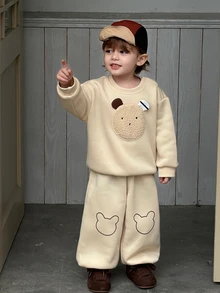 DAZY Infant (Boy) Round Neck Cartoon Long Sleeve Sweatshirt + Casual Long Pants 2 Pieces Set Sweatshirt Outfit - Apricot - View 4
