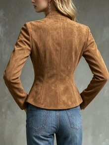 Balvessa Blus Lengan Panjang Elegan dengan Kancing di Pinggang untuk Wanita, Cocok untuk Liburan - Coklat - View 2