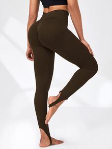 Activina 無縫高彈性運動機能女款九分瑜伽緊身褲（適合健身運動） - 棕色 - 查看 2