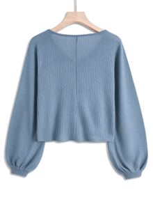QUELARIE Plus Size Casual Loose V-Neck Top Fall - Blue - View 2
