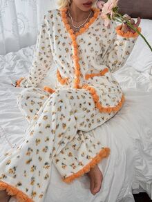 CottageSlumber Women's Autumn/Winter Flannel Ditsy Floral Long Sleeve & Long Pants Pajama Set, Home Wear - Yellow - View 7