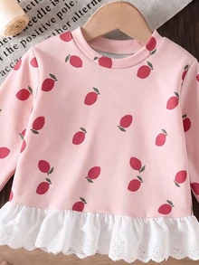 Baby Girl Cartoon Print Ruffle Hem Top - Multicolor - View 3