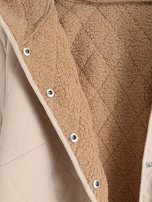 Linhara Plus Size Hooded Long Sleeve Thermal Lined Padded Coat, Autumn/Winter - Apricot - View 6