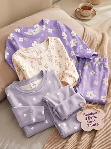 Baby Girl Casual Minimalist Slim Fit Round Neck Long Sleeve Long Pants Loungewear Multi-Piece Set Suitable For Autumn/Winter Snug Fit Set Pcs - Multicolor - View 4