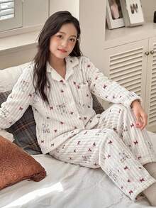 DAZY Tween Girl Long Sleeve T-Shirt With Bow Coral Fleece Bear Pattern Loose Basic Top + Pants 2 Pieces Set, Autumn Casual Loungewear - Beige - View 6