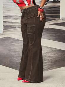 Slaydiva Plus Size Women's Slightly Stretchy Denim Jeans Cowboy Outfits For Women - Coffee Brown - View 8