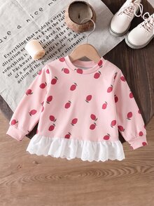 Baby Girl Cartoon Print Ruffle Hem Top - Multicolor - View 2