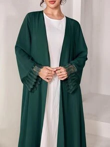 Yasmyna 優雅蕾絲袖口設計女款阿拉伯式長袍 - 墨綠色 - 查看 6
