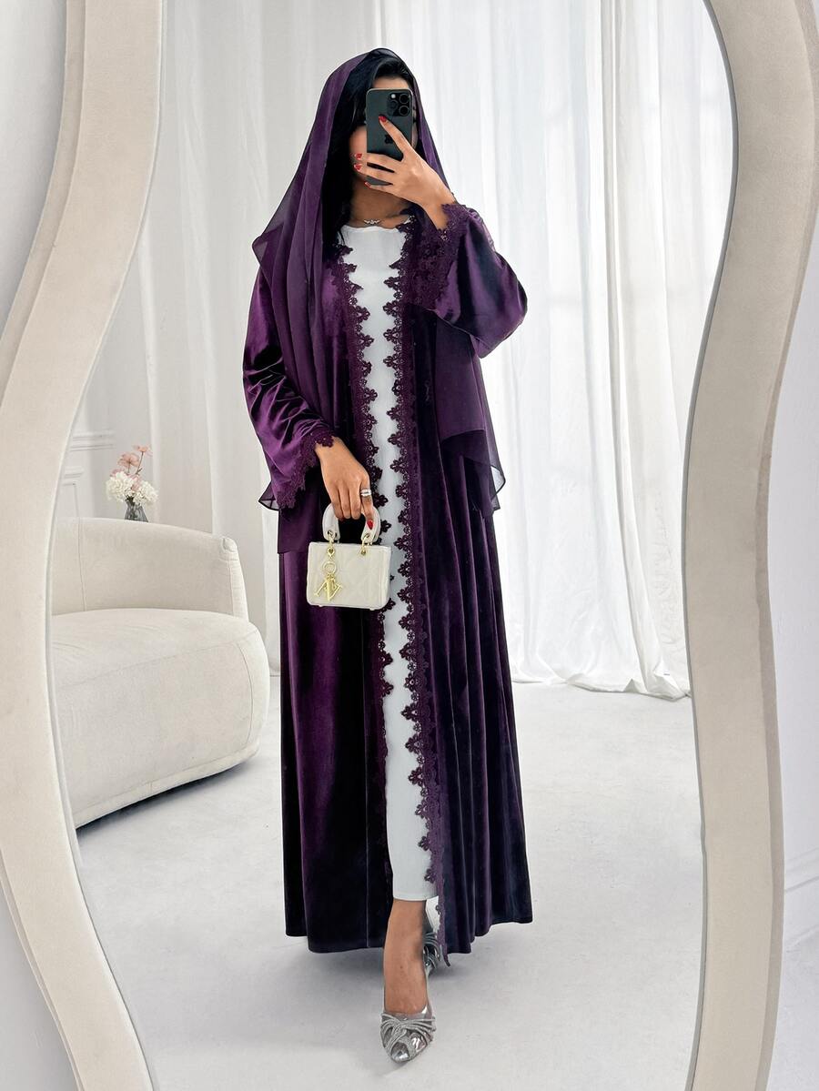 Al Najma Women's Solid Color Casual Party & Travel Abaya - Purple - View 1