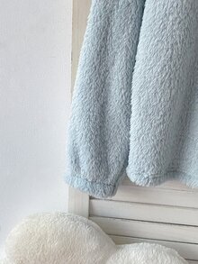 Teen Girls Double-Sided Plush Bow Applique Embroidered Long Sleeve Pants Set - Baby Blue - View 3