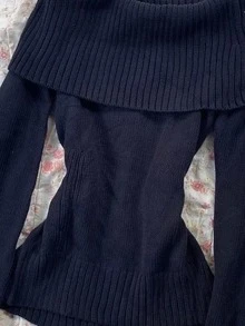IslaSuriya Sweater Lengan Panjang Kasual Wanita Warna Polos untuk Sehari-hari - Navy Blue - View 2