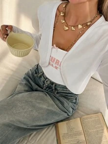 SHEIN EZwear 女款純色休閒百搭多功能日常長袖夾克，白色，適合秋季日常旅行 - 白色 - 查看 8