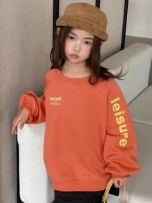 DAZY Tween Girl Letter Print Raglan Long Sleeve Casual Sweatshirt - Orange - View 3