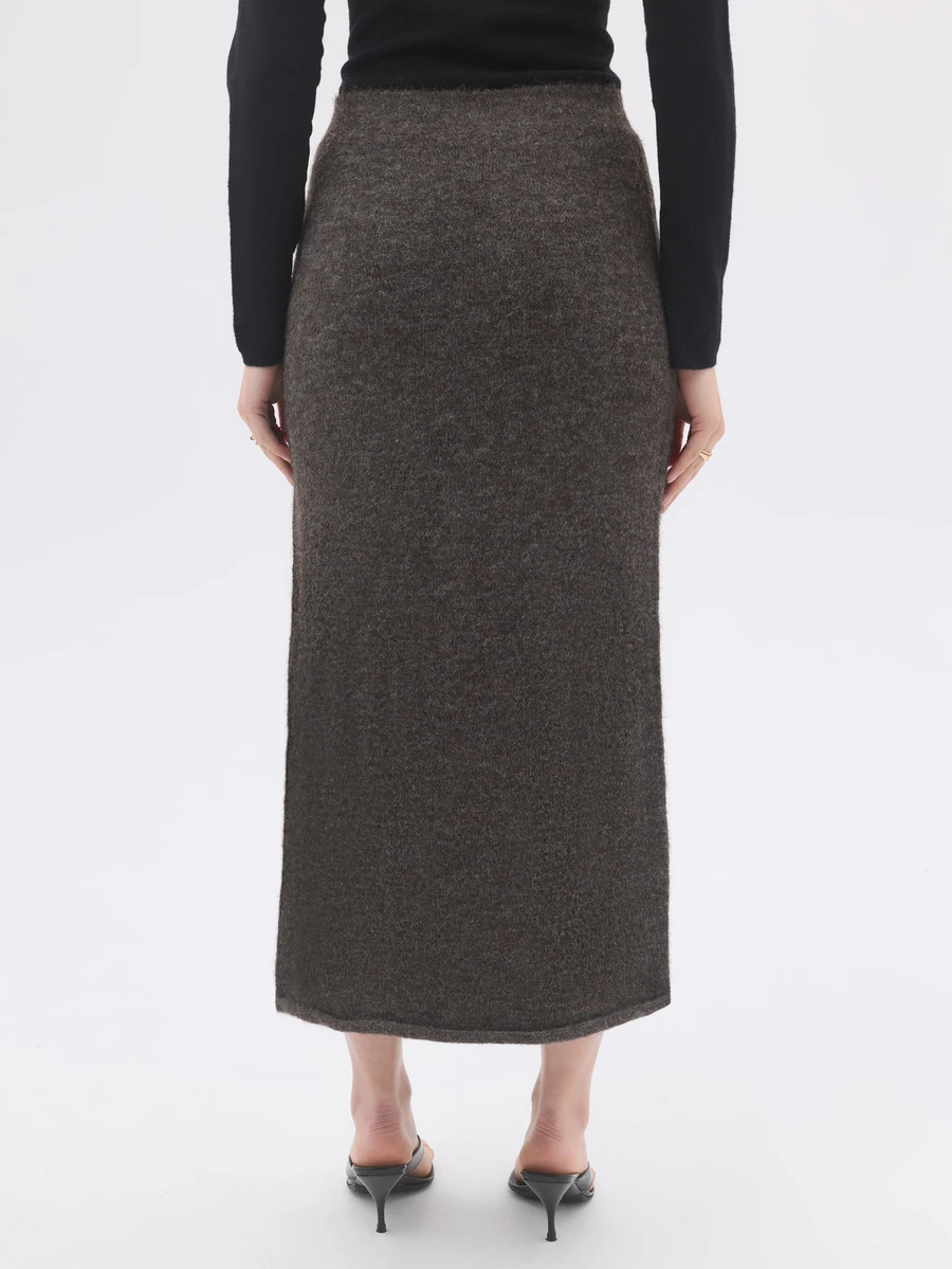 KÆRIA Hus Mid-Waist Knit Midi Pencil Skirt -Brushed Knit - Chocolate Brown Marle - Workwear, Matching Set