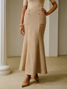 ZEYLAH Women's Solid Color Casual Versatile Daily Skirt - Khaki - View 4