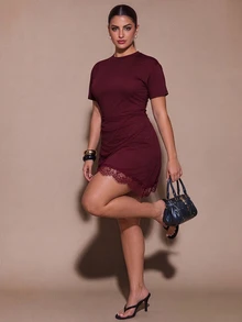 SHEIN BAE CURVE 大尺碼時尚且充滿青春氣息，實用百搭，適合多種場合穿著，包括休閒通勤、工作、萬聖節 - 紫紅色 - 查看 7