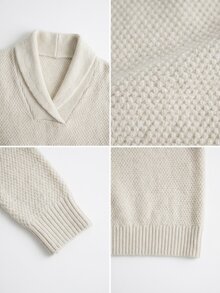 SHEIN Minimalist Casual Cross Collar Long Sleeve Sweater - Apricot - View 3