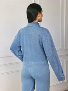 Flexra Casual Versatile Stretch Washed Denim Jacket - Light Wash - View 2