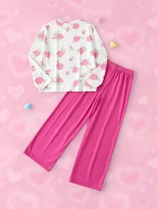 THE POWERPUFF GIRLS X SHEIN Tween Girl Cartoon Print Long Sleeve Top And Pants Loungewear Set - Multicolor - View 2