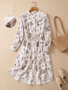 Rusticease Women's All-Over Print Casual Party Mid-Length Dress - Beige - View 1