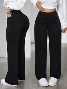 Flexra Fashionable Sports Casual Wide Leg Washed Denim Jeans - Black - View 8