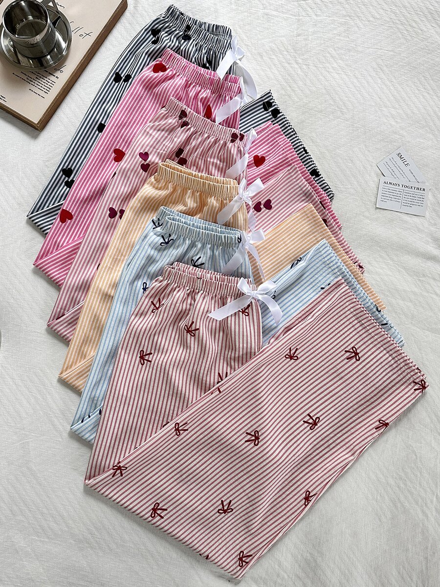 Napfluff Random Blind Box Cute Striped Print Pajama Long Pants For Women - Multicolor - View 1