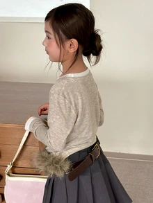 DAZY Tween Girl Colorblock Casual Versatile Daily Long Sleeve T-Shirt - Beige - View 3